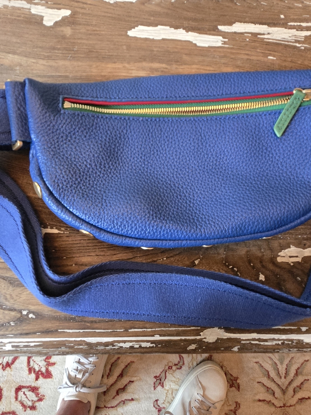 Hammitt Blue Leather Crossbody Belt Bag with Gold Zippers - Picture 2 of 8